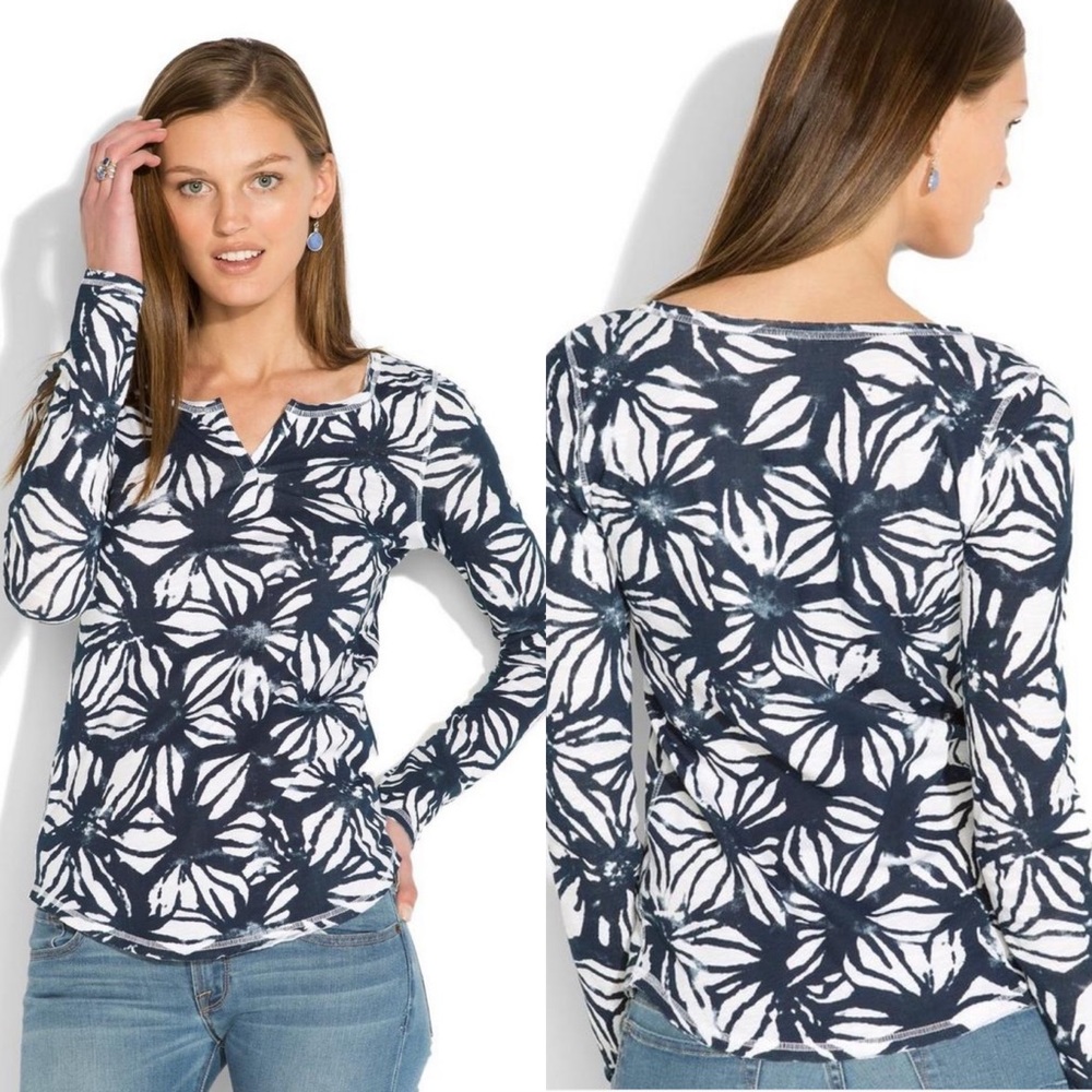 Lucky Brand Flower Tie Dye Tee Blue White Women’s Size Medium